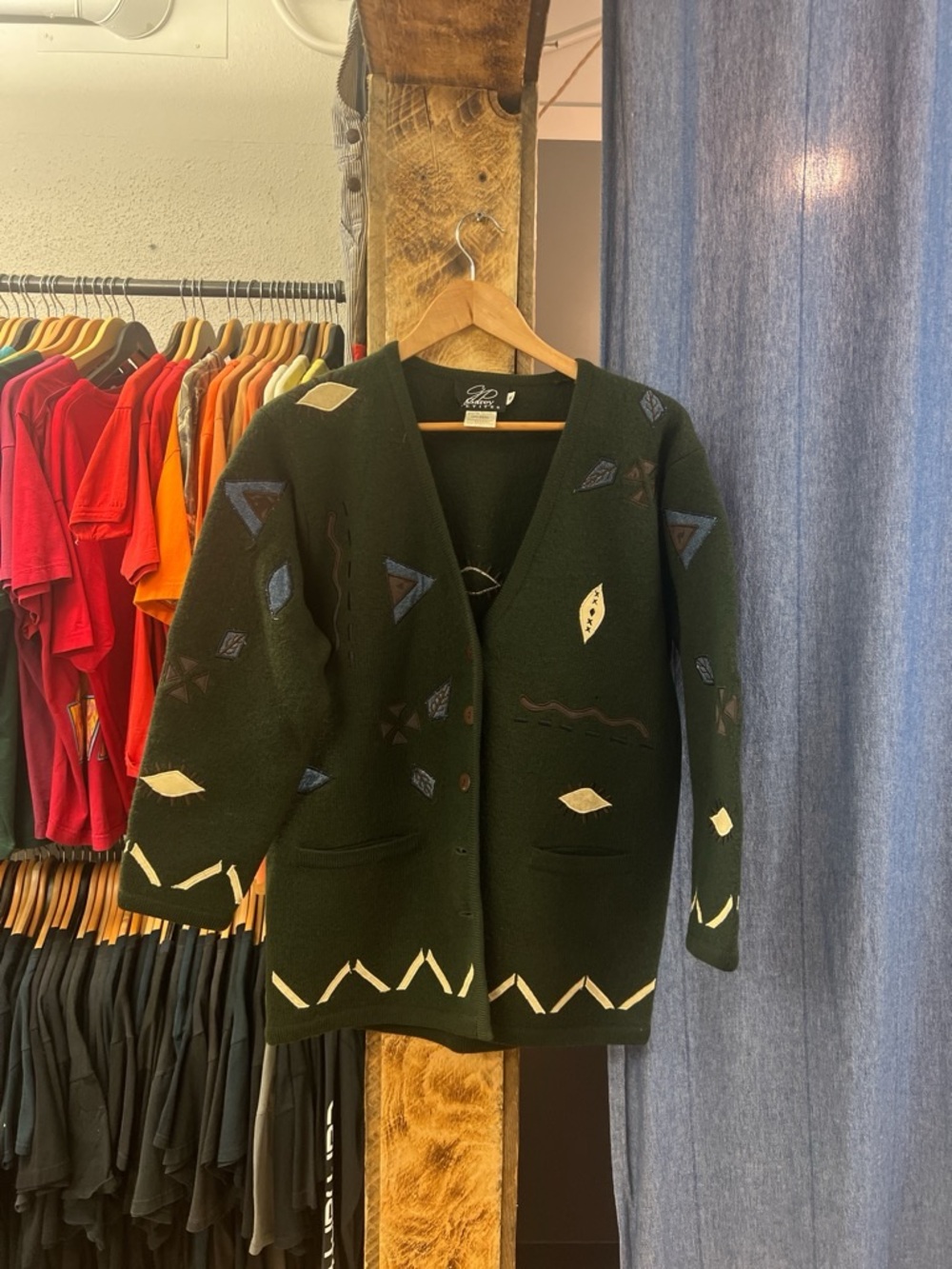 Vintage Green and Cream Knit Cardigan